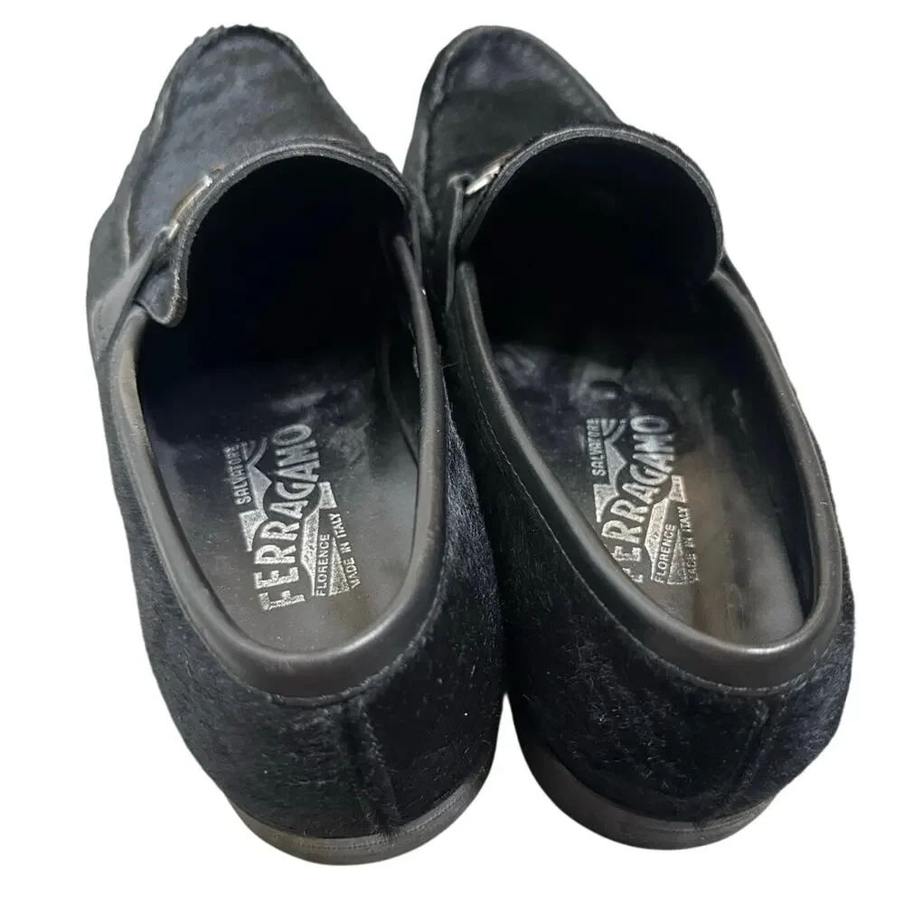 Salvatore Ferragamo Pony Hair Horse Bit Loafers Men's Black Size 8D